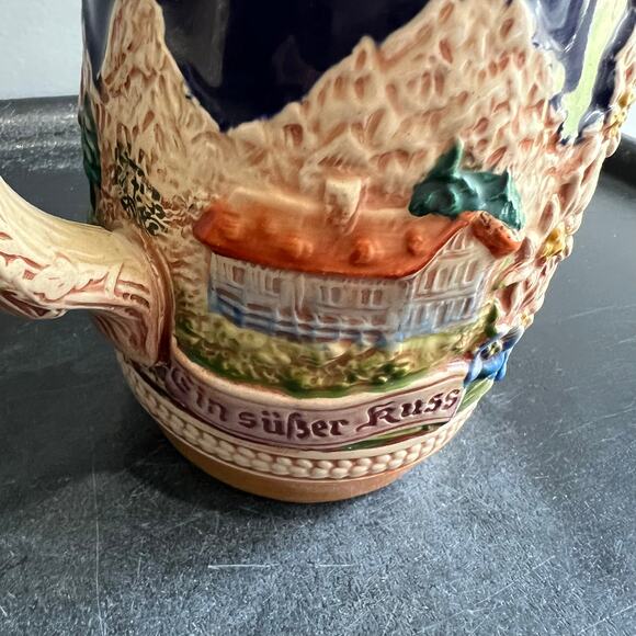 Vtg Gerz Lidded Beer Stein w/Picture of Kissing Couple & Houses - Picture 8 of 14